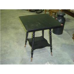 LAMP TABLE; TURNED LEGS; BRASS FEET; PAINTED BLACK 24"SQ X28 1/2 H