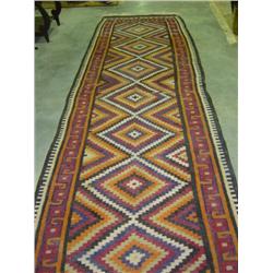 INDIAN STYLE RUNNER RUG; HAS BEEN PATCHED; 3'8" X 13'2"
