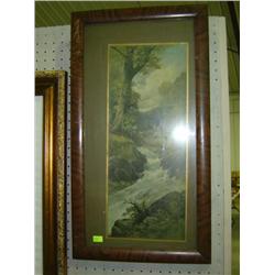 FRAMED PRINT CREEK SCENE; SCRATCHES ON FRAME; 14 1/2 X 26 1/2