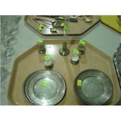 LOT OF 6-STERLING SILVER 6 1/2 PLATES; ETCHED GLASS BUD VASE W/ STERLING WEIGHTED VASE; 4-STERLING W