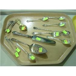 LOT OF 18 PIECES: STERLING AND OTHER SPOONS; FORKS; CAKE SERVERS