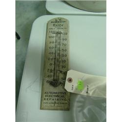 WOODEN THERMOMETER FROM A.R. ROBINSON EXIDE BATTERIES CORTLAND NY PHONE #37; PAINTED; SHOWS WEAR