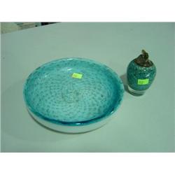 LOT OF 2: LIGHTER AND HEAVY GLASS BOWL WITH CANDLE STICK HOLDER IN CENTER