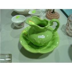 SMALL MCCOY PITCHER AND BOWL SET; GREEN