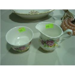 ENGLAND MADE BONE CHINA CREAMER AND SUGAR; PAINTED ROSES