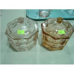 LOT OF PINK COLORED GLASS COVERED DISHES; REPRODUCTIONS