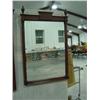 Image 1 : MAHOGANY MIRROR WITH CARVED COLUMNS AND FINIALS; SHOWS WEAR IN FINISH