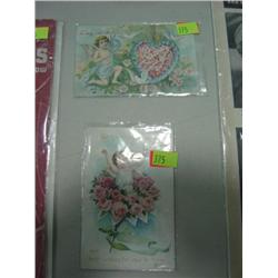 LOT OF 2 VALENTINE AND BIRTHDAY POSTCARDS; USED