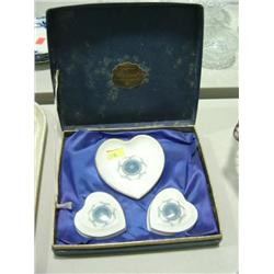 SET OF COALPORT ENGLISH BONE CHINA HEART BOXES; BOX SHOWS WEAR