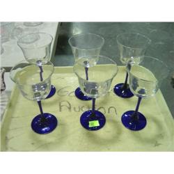 SET OF 6 COBALT AND CLEAR GLASS STEAM GLASSES