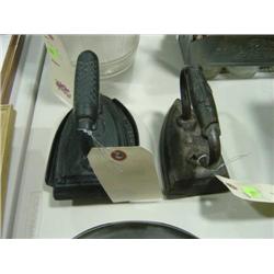 LOT OF 2 FLAT IRONS #7 WITH TRIVET AND #5 FLAT IRON