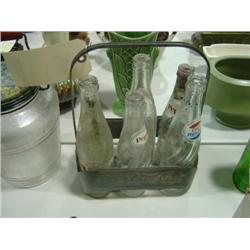 METAL PEPSI COLA CARRIER WITH 5 MISC. BOTTLES
