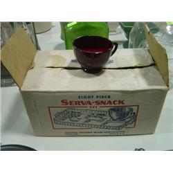 SERVA SNACK SET 8 PC SET RUBY AND CRYSTAL WITH BOX