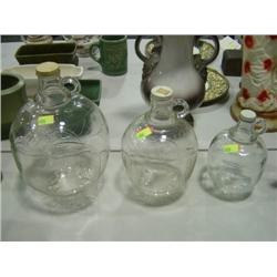 LOT OF 3 APPLE SHAPED VINEGAR BOTTLES; 1-GALLON 1/2 GALLON; QUART
