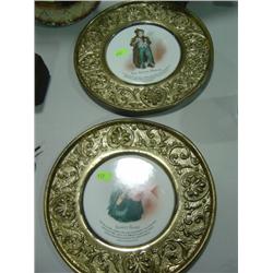 LOT OF 2 BRASS & CERAMIC WALL PLATES