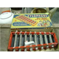 TIN XYLOPHONE; COMPLETE; BOX HAS WEAR