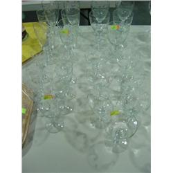 LOT OF 25 PIECES OF CRYSTAL STEM GLASS; MIXED SIZES-MATCHED PATTERNS