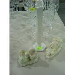 LOT OF 3: WHITE BUD VASE AND 2-SNOW BABY STYLE FIGURINES