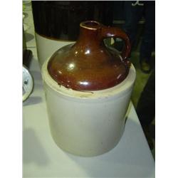 BROWN OVER WHITE WHISKEY JUG