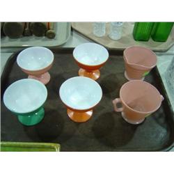 LOT OF 6 COLORED GLASS CREAMER & SUGAR AND 4 SHERBETS