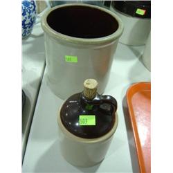 LOT OF 2 SMALL WHISKEY JUG; WHITE CROCK;