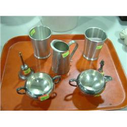 LOT OF 7 PEWTER AND SILVER PLATED PIECES