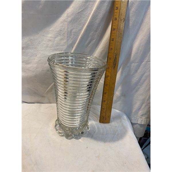 Anchor Hocking Manhattan Vase Horizontal Ringed Banded Clear Depression Glass Vintage