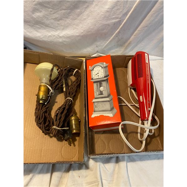 Miniature grandfather clock, schick power styler and light