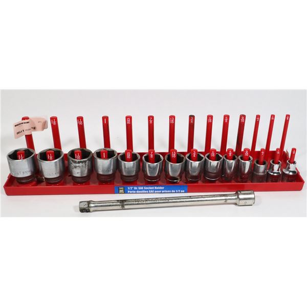 1/2" DRIVE SOCKET SET ON HOLDER WITH EXTENSION