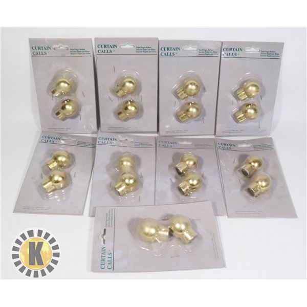 BOX OF X9 GOLD TONE CURTAIN ROD CAPS