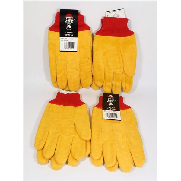 4 NEW PAIRS OF WELLS LAMONT CHORE GLOVES