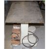 Image 2 : HEAVY METAL WORK TABLE ON WHEELS (ROLLS WELL) INCLUDES BOX OF MISC