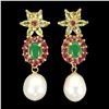 Image 1 : Natural Peridot Ruby Pearl Earrings