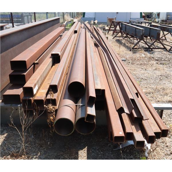 GIANT LOT OF ASSORTED STEEL PIPING, SQUARE TUBING