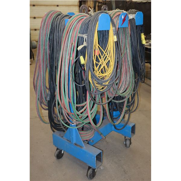 BLUE METAL MOBILE CABLE RACK WITH WELDING CABLE,