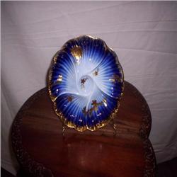 9 1/2" Limoges oyster plate blue with gold overlay x2