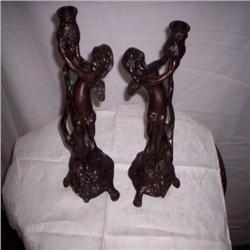 Bronze figurine candle stick 12" tall x2