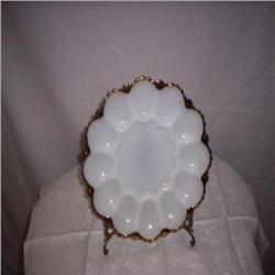 10" egg plate with gold trim