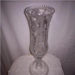 Cut glass footed vase 17" tall signed
