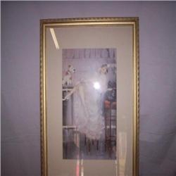 Louis Icart print framed 20 x 26 "Lady at bar with dog"