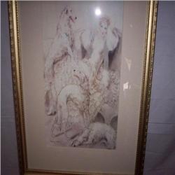 Louis Icart print framed 20 x 26 "Lady with dogs"