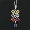 Image 5 : 14K White Gold 3.54 ctw Multi-Color Sapphire & Diamond Dangle Pendant Necklace