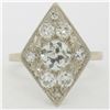 Image 1 : Antique 14K White Gold 1.67 ctw European & Single Cut Diamond Rhombus Platter Ri