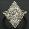 Image 6 : Antique 14K White Gold 1.67 ctw European & Single Cut Diamond Rhombus Platter Ri