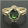 Image 2 : Vintage 14k Yellow Gold 1.15 ctw Green Tourmaline Solitaire & Diamond Halo Ring