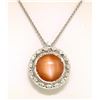 Image 1 : 18k White Gold 7.59 ctw Peach Orange Bezel NATURAL Moonstone Diamond Halo Pendan