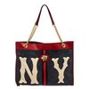 Image 1 : Gucci Navy Red Suede Leather Large NY Yankees Rajah Chain Tote Bag