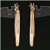 Image 2 : New Plain 14K Rose Gold Puffed High-Polished Rounded Triangle Hoop Snap Earrings