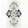 Image 1 : Antique Art Deco 18k Gold 1.13 ctw European Diamond Sapphire Etched Dinner Ring