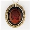Image 5 : Vintage 14k Yellow Gold Carved Cameo w/ Seed Pearl Frame Halo Pendant Necklace